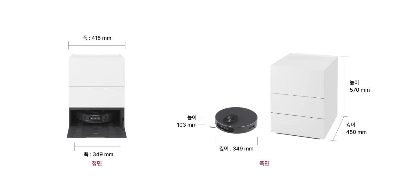 제품 크기 정면·측면 치수
